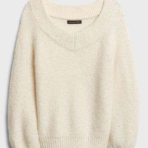 Banana Republic Ivory Sequined Wide V Neck XL